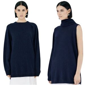 Tibi Feather Weight Cashmere Cutout Sleeve Pullover Navy XXS - $625